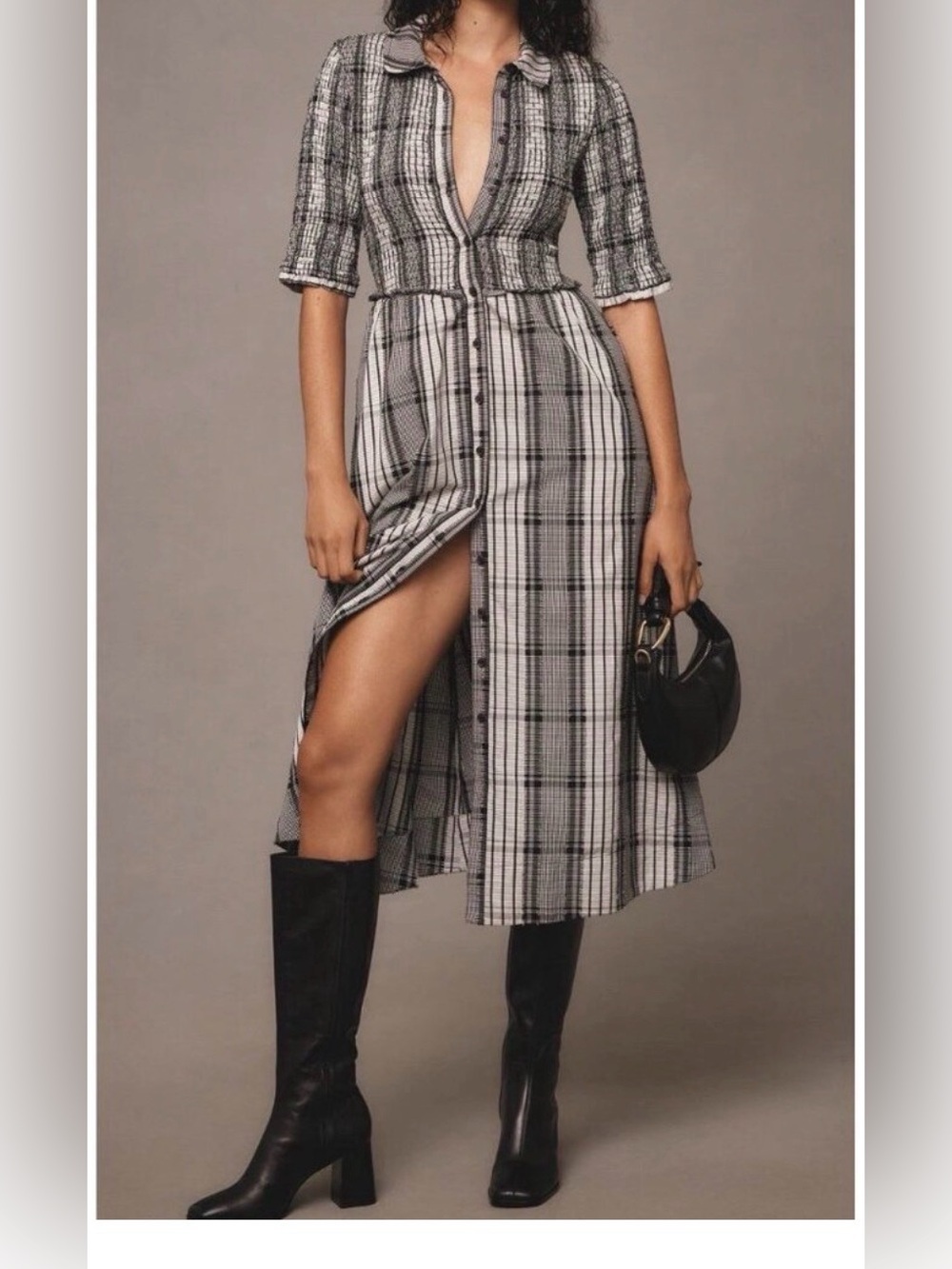 Anthropologie Maeve Black and White Plaid Button-Front Dress size Small